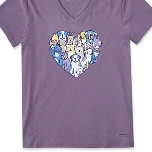 Life Is Good Purple Dog Lover Heart T-Shirt Small